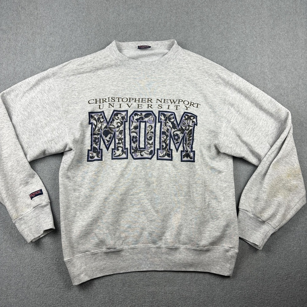 Vintage JanSport Sweatshirt Womens Large Gray Christopher Newport Univ Mom USA